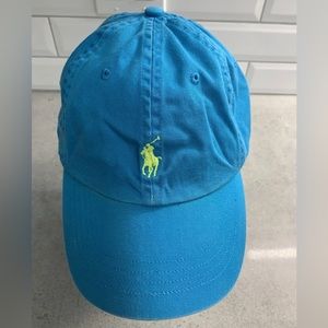 Polo Ralph Lauren Baseball Cap Hat Small Pony Adjustable Strap Aqua Blue Yellow